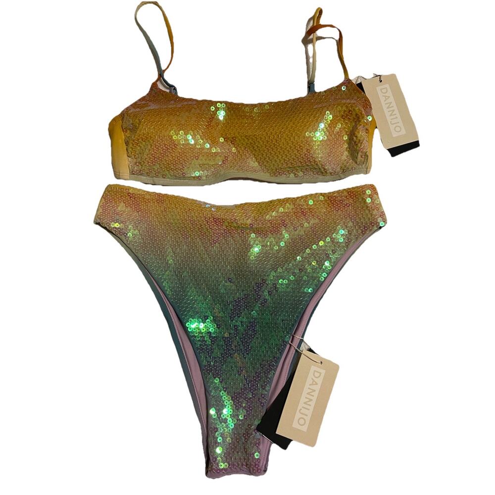 Gianni Bini X Dannijo Sequin Bikini Set XS High Waist Cheek Bottoms $216 Retail - Picture 2 of 4